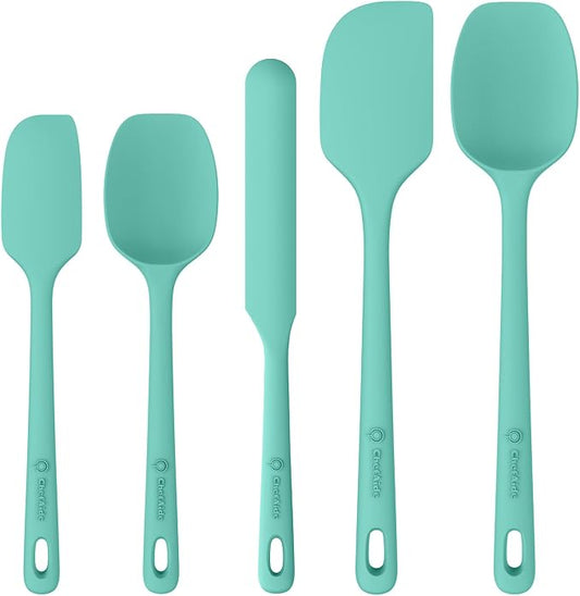 ChefAide 5 Pieces Silicone Spatula Set, Food Grade Rubber Spatula, Upgrade Strong Handle with Ergonomic Grip, Heat Resistant Up to 600°F for Nonstick Cookware, Cooking