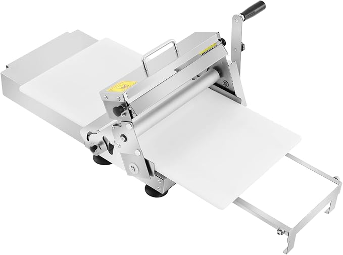 Manual Dough Sheeter Machine, Stainless Steel & PP Manual Dough Roller for Laminated Pastries, Commercial & Home Baking, Adjustable Thickness 0-25mm, No Electricity Needed, Silver
