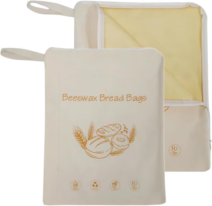 lorine zipper beeswax-lined bread bag, natural beeswax bread bag with a linen blend, suitable for homemade bread and sourdough, safe and reusable