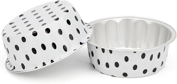 Beasea Disposable Ramekins with Lids, 8oz 50 Pack Black Dot in White Aluminum Foil Cups Disposable Creme Brulee Muffin Cupcake Baking Cup Mini Pudding Cups for Party Wedding Birthday