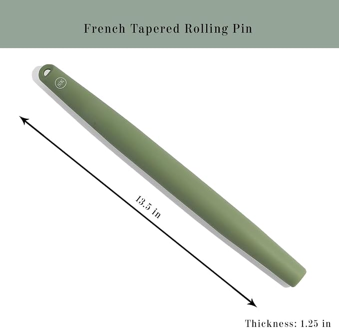 The Silicone Kitchen French Tapered Silicone Rolling Pin, 13.5", Dishwasher Safe, Non-Stick, BPA Free, Non-Toxic