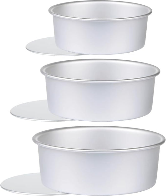 Round Cake Pan with Removable Bottom, Set of 3 (6 x 3 inch/8 x 3 inch/10 x 3 inch), Aluminum Baking Pans for Layer Cakes, Evenly Heating Tools for Home Kitchen, Tapered Side