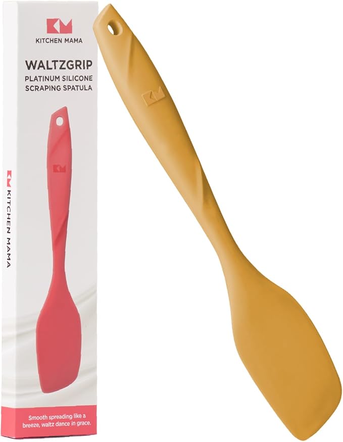 Kitchen Mama WaltzGrip Platinum Silicone Scraping Spatula, Yellow | Heat Resistant, Seamless, Non Stick, Flexible Bowl Scraper, For Mixing, Baking, Stirring