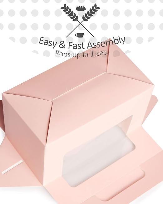 qiqee Pink Cupcake Box Two Holder 6.5x3.6x3.5inch(2.2" Top) 50pcs 2 Cupcake Boxes With Window