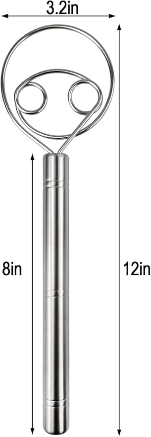 Large Danish Dough Whisk Bread Mixer, Premium Stainless Steel Dutch Whisk for Bread, Pastry or Pizza Dough - Perfect Baking Tool Alternative to a Blender, Mixer or Hook