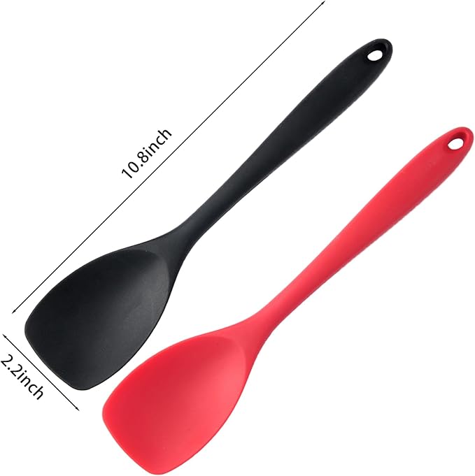 2 Pcs Silicone Spatula Spoon Set, Heat Resistant Spoonula & Flexible Scrapers for Baking Mixing, Non-Stick Kitchen Utensils - Seamless Soft Cooking Scoop, Serving Spatula for Bowls, Cookware