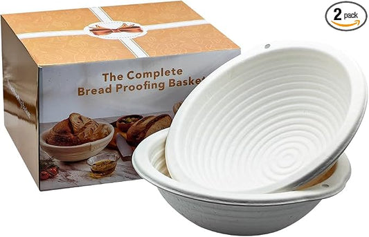 9'' Wood Pulp Large Round 1kg Groove Banneton Bread Proofing Basket, Non-Stick Sourdough Bread Baking Supplies, 2 Pack