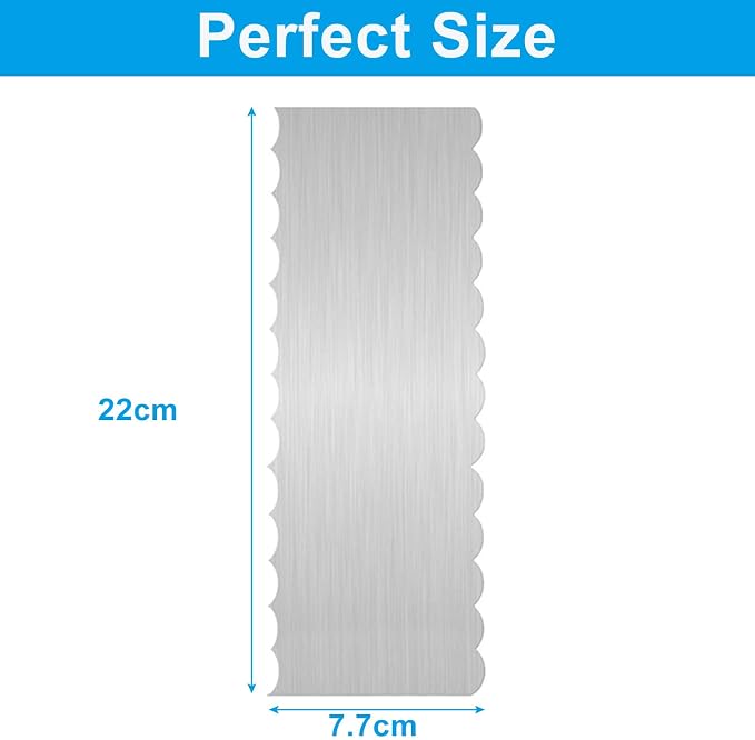 8.7 Inch Stainless Steel Cake Scraper, Double Sided Patterned Edge Stripe Edge Smoother Scraper Cake Decorating for Mousse Butter Cream (Style 3)