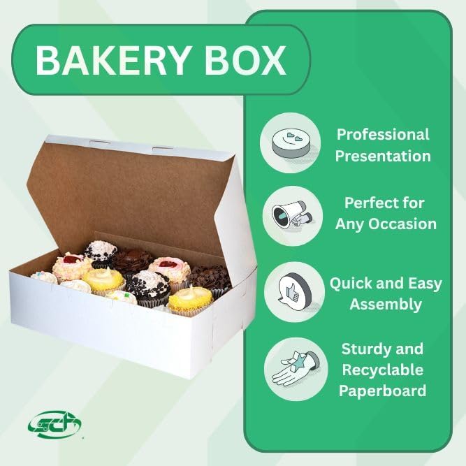 Southern Champion Tray 1025 Premium Clay Coated Kraft Paperboard White Non-Window Sheet Cake and Utility Box, 14" Length x 10" Width x 4" Height, 1/4 Sheet (Case of 100)