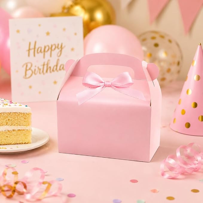 30Pcs Pink Party Favor Treat Boxes Goodie Gable Paper Gift Box | Candy Boxes with Handles. Perfect for Princess Pink Party and Baby Shower Decoration Supplies.