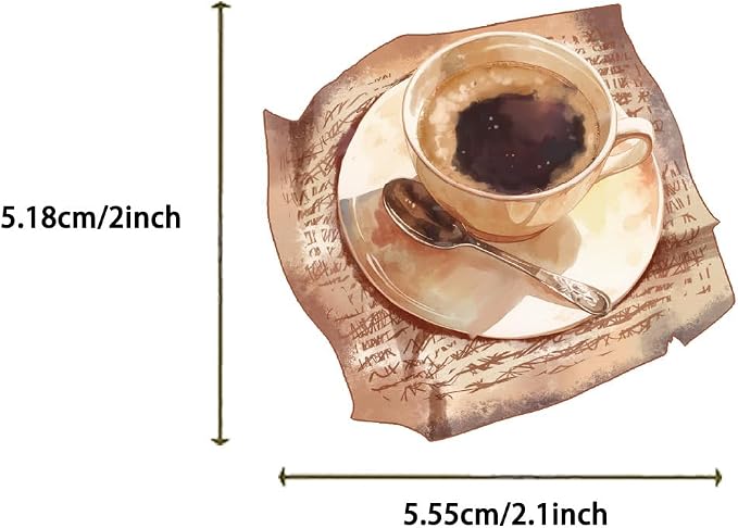 Vintage Coffee Bar Accessories Transparent Stickers, 50PCS Retro Cafe Vinyl Waterproof Stickers for Water Bottle,Laptop,Journal,Scrapbook, Coffee Shop Aesthetic Sticker Pack for Adults