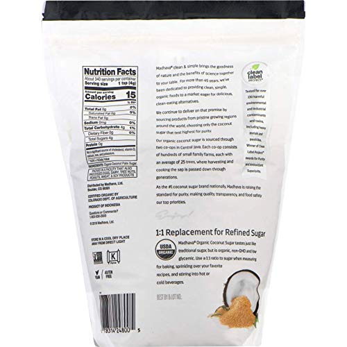 MADHAVA Organic Coconut Sugar 3 Lb. Bag, Natural Sweetener, Sugar's Alternative, Unrefined, Sugar for Coffee, Tea & Recipes, Vegan, Organic, Non GMO (Pack of 2)
