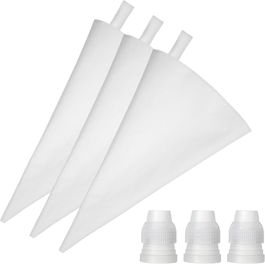4 Pack Reusable Piping Bags 16" Icing Bags for Cake Decorating Bag Pastry Bag and Tips Set Cloth Frosting Bages Couplers for Standard Tips, Hangable, White