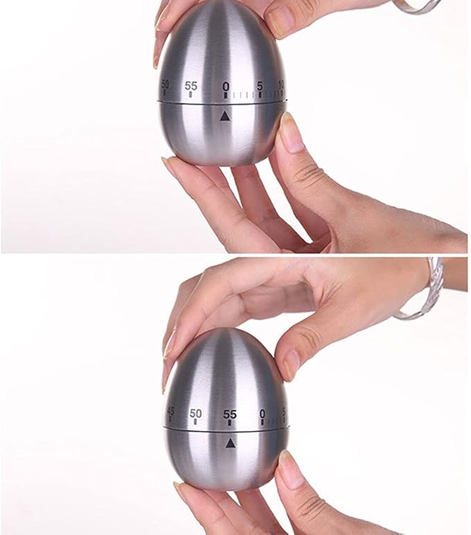 60 Minute Mechanical Kitchen Timer, Stainless Steel Egg Timer, Wind-Up Countdown 0-60 Min, No Batteries Needed, Silver, 2.36 x 2.95 in, for Cooking Baking Study