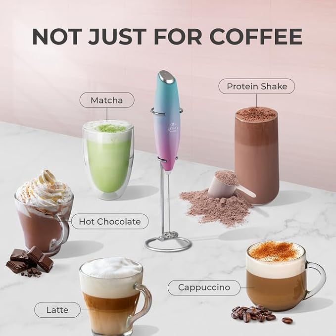Zulay Kitchen Powerful Milk Frother Wand With Duracell Batteries - Ultra Fast Handheld Drink Mixer - Electric Whisk Foam Maker for Coffee, Lattes, Cappuccino & Matcha - Z1 Motor - Pink Spritz