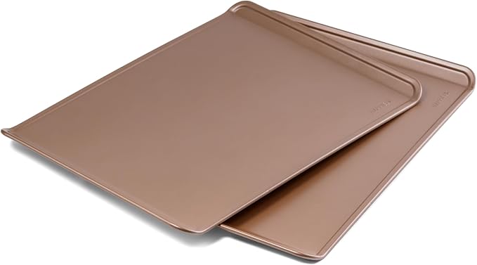 HAPPIELS 13x17in Nonstick Rimless Cookie Sheet 2-Pack, PFOA & BPA Free | PFOA free Cookie Sheet Set without rim, Half Sheet Pan for Oven Baking without lip