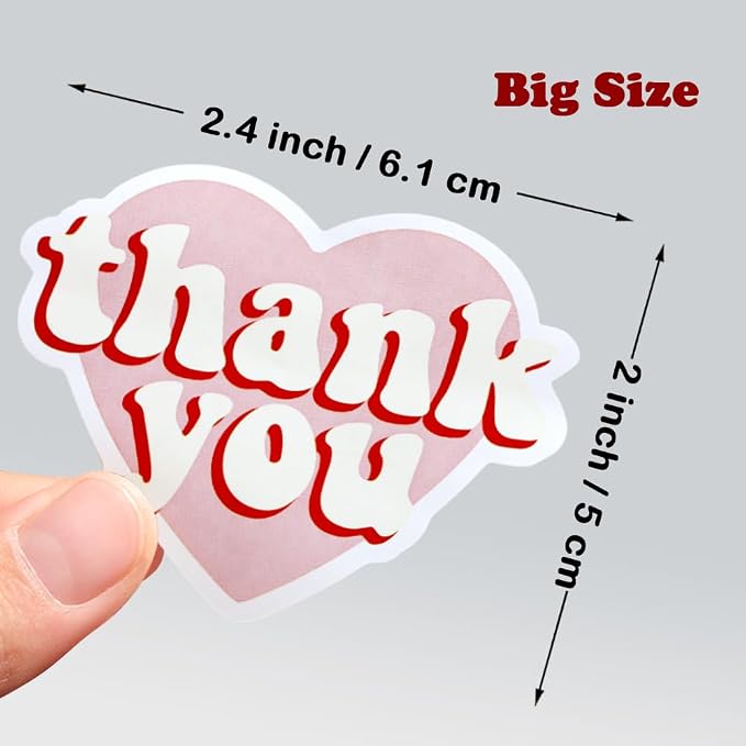 2.4 Inch Pink Heart Shaped Thank You Stickers 2 Rolls for Small Business 240 Pcs Large Personalized Self-Adhesive Sealing Stickers Labels