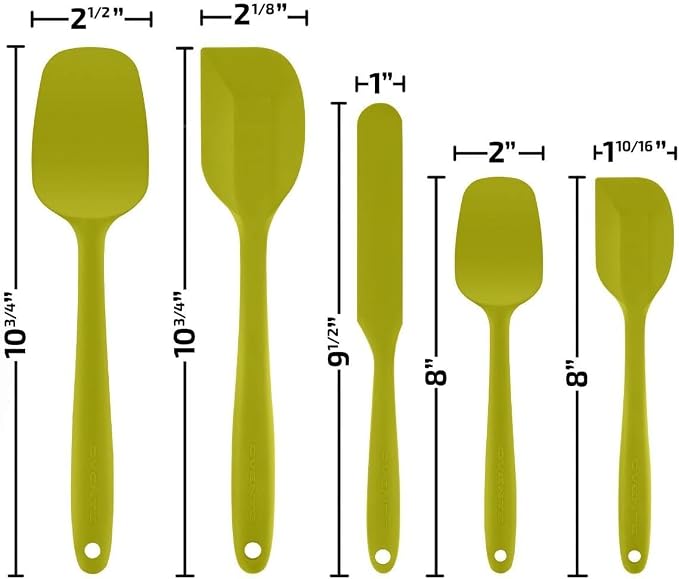 OVENTE Silicone Spatula Set of 5, Food Grade Rubber Spatula with High Heat Resistant, BPA-Free and Dishwasher Safe, Nonstick Kitchen Utensils for Baking, Cooking and Mixing, Green SP12305G