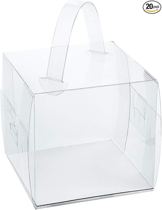 6x6x6in Clear Cake Boxes (20 Pack) - Transparent Bakery Boxes with Handles,5in 6in mini cake boxes for Cupcakes, Donuts & Party Treats - Clear gift boxes for Birthdays, Baby Showers & Gift Packaging
