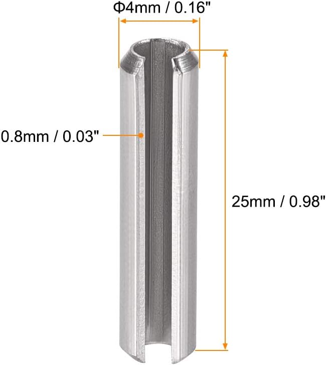 uxcell Slotted Spring Pin - M4 x 25mm 304 Stainless Steel Split Spring Roll Dowel Pins Plain Finish 20Pcs