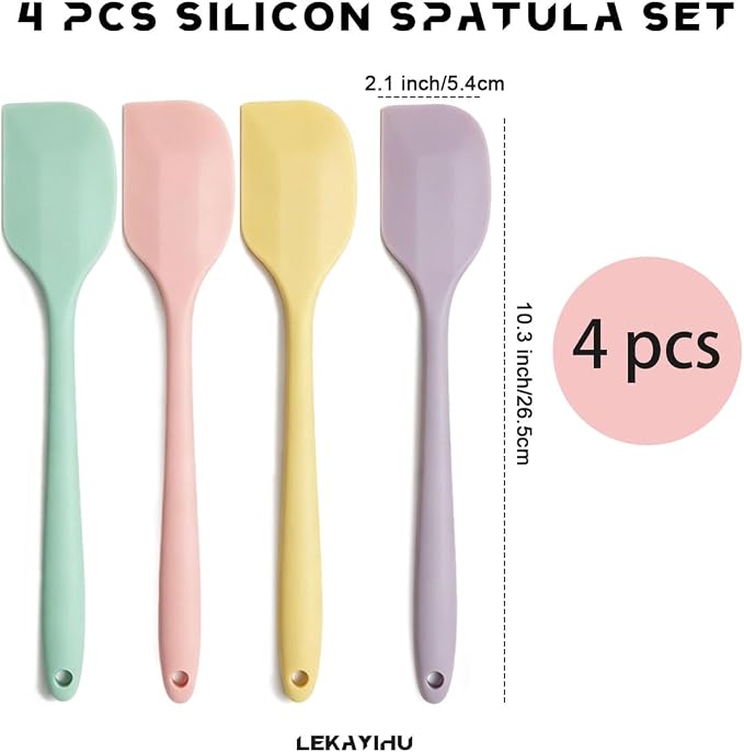 4 PCS Mini Silicone Spatulas 8.2 Inch Rubber Spatula Small Baking Mixing Tool for Nonstick Cookware, Cooking Macaron colors(Purple Green Pink Yellow)