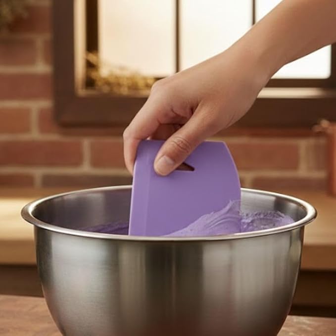Soro Essentials- 7-1/2" x 4” Dough Scrapers Purple Color Plastic Set of 6- Food Safe Plastic Bowl Scraper Sharp Edge Scraper Bench Scraper Bakeware Decorating Tools Sculpting Modelling Tools