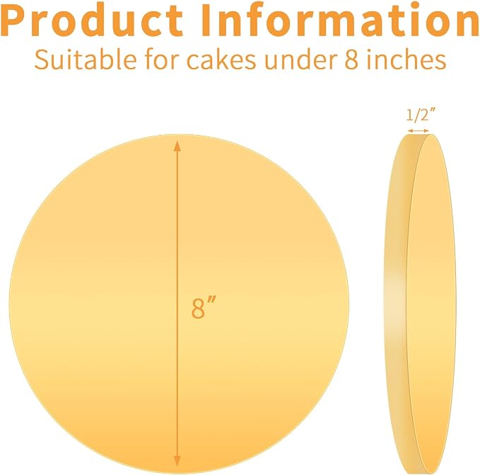 10Pcs Round Gold Cake Drums 8 Inch, Cake Boards 8In, Cake Drums Round 8 Inches Cake Boards with 1/2-Inch Thick Smooth Edges for Multi Tiered Birthday Wedding Party Cakes Drum Board (Gold 8inch/10pcs)