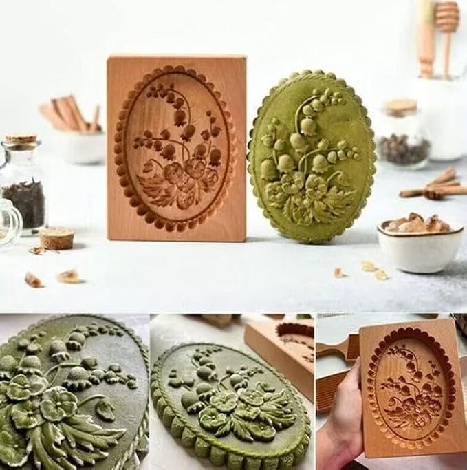 Carved Wooden Gingerbread Cookie Mold,3D Wooden Baking Mold Cookie Biscuit Press Stamp Molds,Cookie Cutter,Cookie Stamp,DIY Biscuit Stamp Mould for Halloween Thanksgiving Christmas(Violet-Large)