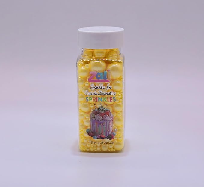 Edible Pearl Sprinkles, Lemon Yellow, 26 Colors Mixed Size | Sugar Pearls, For Cakes, Cupcakes, Cookies, Donuts & Ice Cream, Gluten Free, Food Grade, Wedding & Valentine's Day Decoration