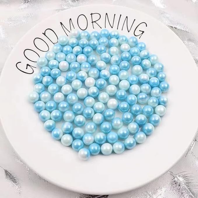 White Blue Edible Pearl Sprinkles, Christmas Cake sprinkles, Cookie sprinkles,Sugar Pearl, Edible Candy Pearls 7mm 130g 4.6OZ for Cake Cupcake Decorationg (Blue+White)