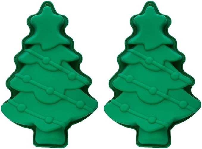 Silicone Cookies Biscuit Mold, Christmas Halloween Candy Mold, Reusable DIY Baking Mold Jelly Chocolate Mold, Ice Cube Tray Wax Melt Molds(Set of 2 Green Big Christmas Trees)
