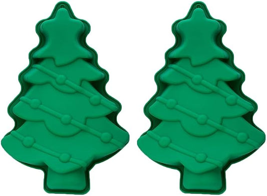 Silicone Cookies Biscuit Mold, Christmas Halloween Candy Mold, Reusable DIY Baking Mold Jelly Chocolate Mold, Ice Cube Tray Wax Melt Molds(Set of 2 Green Big Christmas Trees)