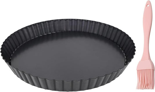 9-Inch Tart Pan with Removable Bottom, Nonstick Quiche Pan Fluted Tartlet Pan with Silicone Brush for Baking Tarts, Pizzas, Quiches