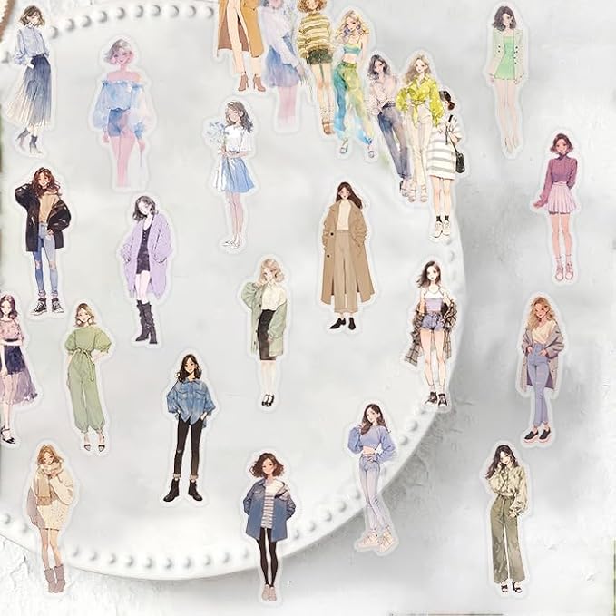 Fashion Girl Stickers for Girls and Woman, 50PCS PET Transparent Waterproof Stickers Pack for Water Bottles,Laptop,Scrapbook, Trend Themed Party Decorations