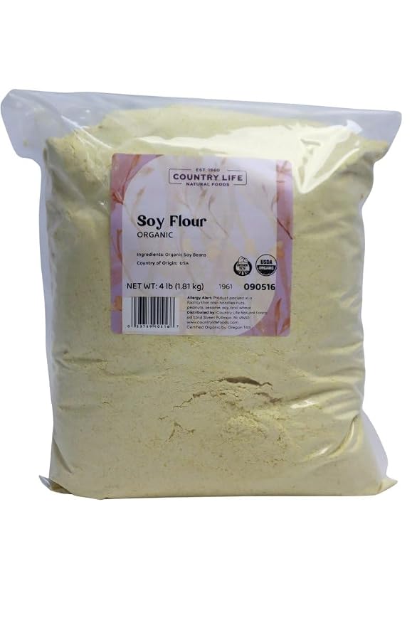 Organic Soy Flour 4 lb - Full Fat, High Protein Plant-Based Baking Flour, Non-GMO, Certified, Vegan Protein Powder for Bread, Muffins, Cookies, Smoothies, USA Grown