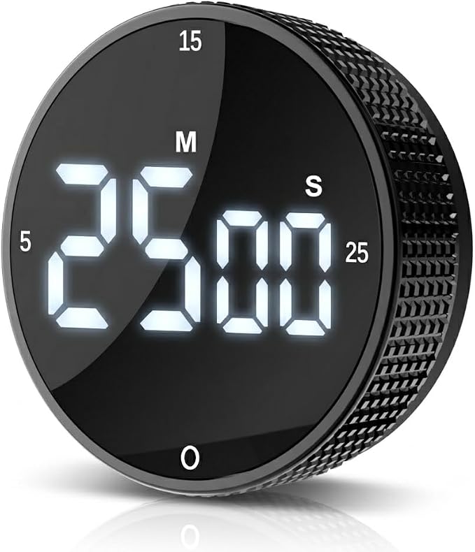 Digital Kitchen Timer, Magnetic Kitchen Timer Clock with Large LED Display, Countdown Count Up, Rotary Dial, 5/15/25 Min Presets, 3 Volume Levels for Cooking, Productivity, Pomodoro, Classroom