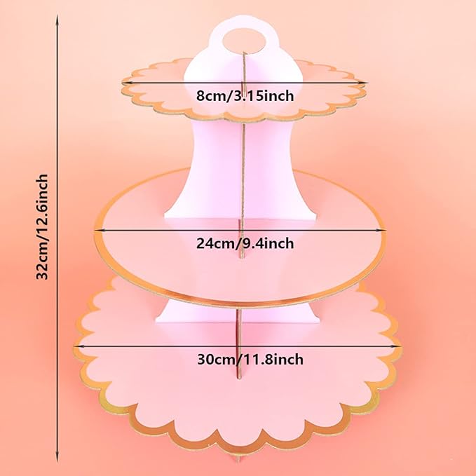 2 PACK Cardboard Cake Stand, 3 Tier Paper Dessert Round Cupcake Holder Tower Disposable Pastry Stand for Birthday, Afternoon Tea,Wedding Party Anniversary Christening Fruit Desserts Display…