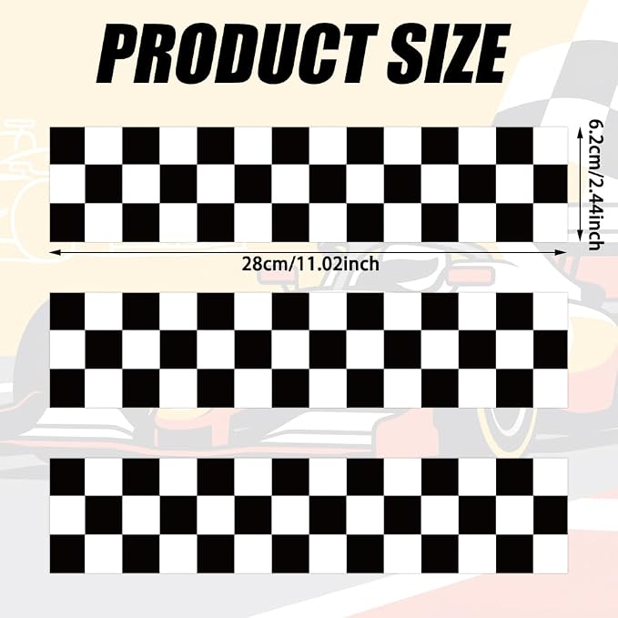 6Pcs Edible Cake Borders, 11x2.44in Black White Checkered Race Car Theme Birthday Cake Decorations Pre-Cut Rice Wrap Paper Strips Decor for Racing Theme Image Party