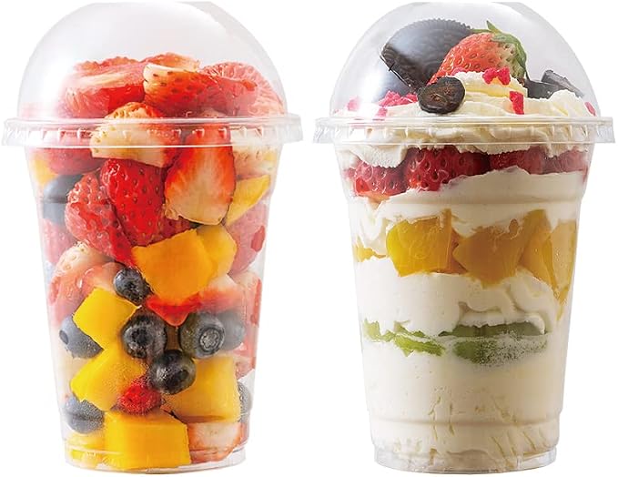 12 oz Clear Plastic Cups with Dome Lids - Dessert Cups with Lids(25 Sets), PET Disposable Party Cups (NO HOLE), Parfait Crystal for Pudding/Ice Cream/Cupcake