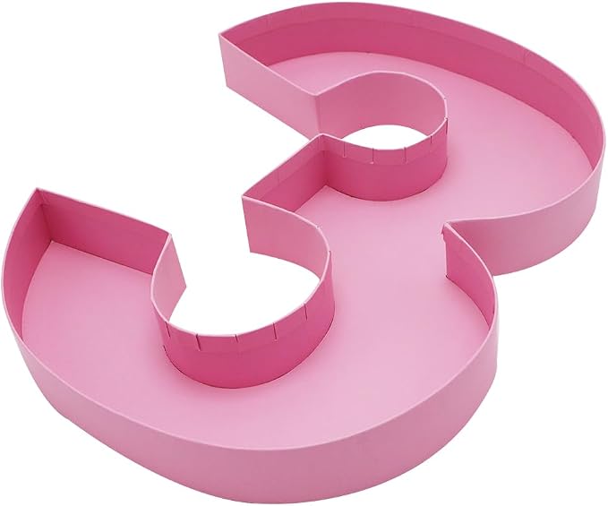 12 inch Paper Mache Number fillable Cardboard Sweet Charcuteire Birthday Treat Serving Tray (Pink, Number 3)
