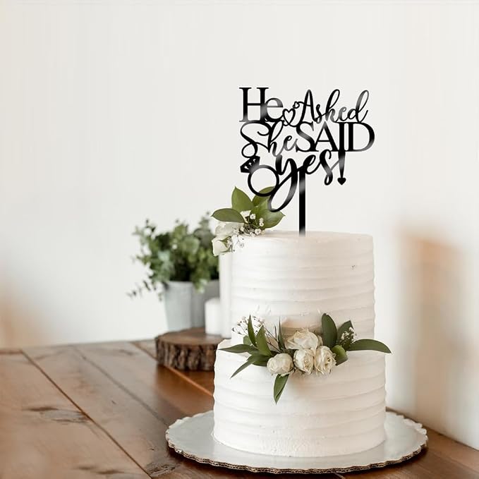 He Asked She Said Yes Cake Topper - Acrylic Diamond Ring Cake for Wedding Engagement Theme Party Cake Decorations, Bridal Shower Engagement Party Decoration Supplies
