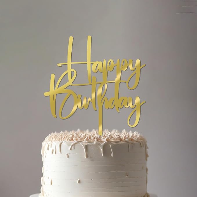 Acrylic golden Happy Birthday Cake Topper, Happy Birthday Cake Bunting Deco, Baby Gender Reveal Party/Anniversary PartyDecoration Supplies (Acrylic golden)