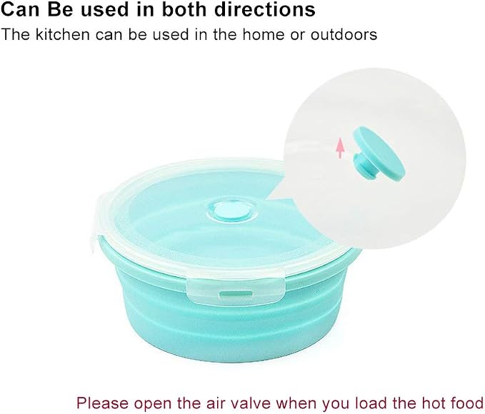 URBEST Collapsible Bowls, Silicone Food Storage Containers with Lids for Camping, Set of 4 Round Silicone Lunch Containers, Microwave and Freezer Safe (Pink, 4) (Blue)