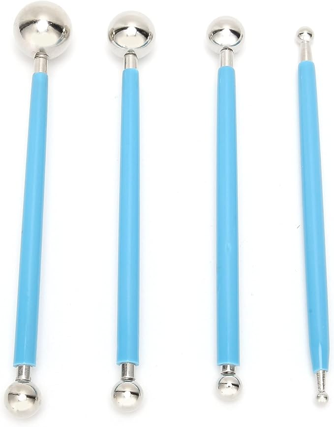 4Pcs Stainless Steel Cake Tools Baking Decorating Kit Fondant Sculpting Modeling Set with Rubber Handle for Cake Clay Pottery Art DIY
