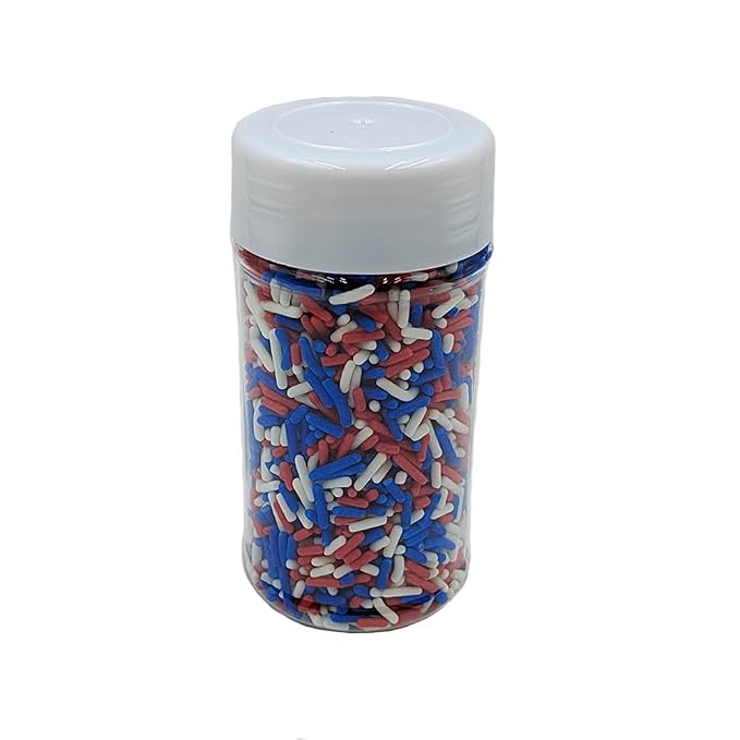 Homankit Patriotic Sprinkles Fourth of July Sprinkles Red White and Blue Jimmies Sprinkles Edible Sprinkle Candy Soft Jimmies Toppings for Ice Cream, Cupcake, Cake, Cookie, Dessert Decorating 2.75 Ounces