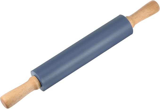HARFINGTON Silicone Rolling Pins for Baking 17 Inch Wooden Handle Non Stick Rolling Pin Small Roller Playdough Rolling Pins for Dough Pizza Pastry Fondant Kitchen, Drak Blue