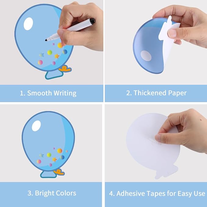 Vuzvuv 90Pcs 5In Balloon Paper Cutouts with 180Pcs Glue Points,Balloon Cut Outs Bulletin Board Decorations for Birthday Party Theme Decor Supplies