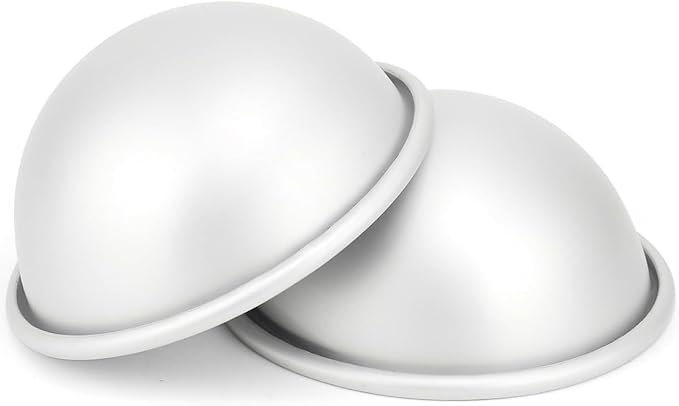 Kundalini 4 Inch Mini Hemisphere Cake Pan Set of 2 Anodized Aluminum Half Ball Mold for Soccer Ball, Basketball, Planet & 3D Sports Cakes Professional Small Dome Pan for Mousse, Pudding & Baking