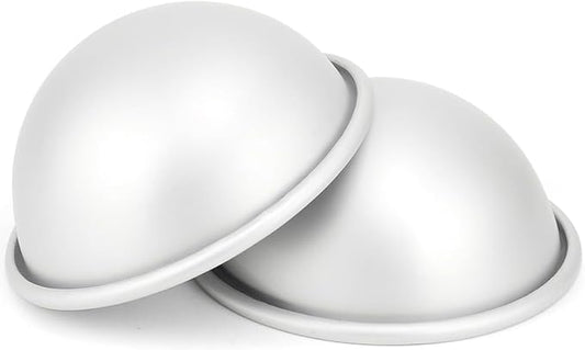 Kundalini 4 Inch Mini Hemisphere Cake Pan Set of 2 Anodized Aluminum Half Ball Mold for Soccer Ball, Basketball, Planet & 3D Sports Cakes Professional Small Dome Pan for Mousse, Pudding & Baking
