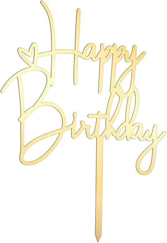 2pcs Happy Birthday Cake Toppers Glod Happy Birthday Cake Decorations Birthdays Decorations Birthdays Cakes Supplies for Celebrating Anniversary Party
